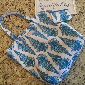 Lilly Pulitzer for Estee Lauder Blue Seashell Tote
